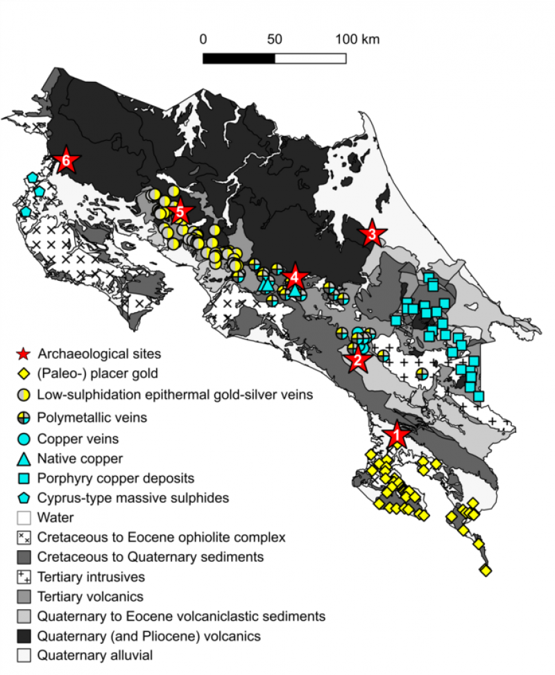 Vereinfachte geologische Karte Costa Ricas