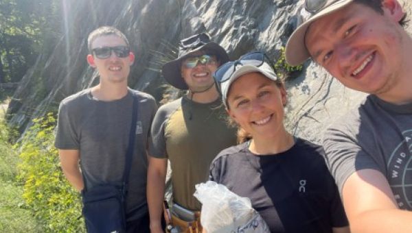 Fieldwork in the Rhine Valley in Switzerland. From left to right: Yohann Chatelain, Erick Prince, Melanie Kranz Bartz, Lukas Wilbuer